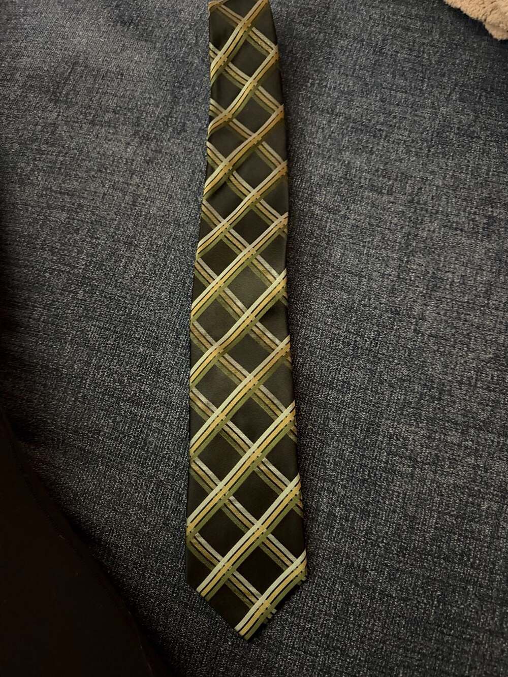 BCBG Attitude Men's 100% Silk Green and Gold Plaid Necktie